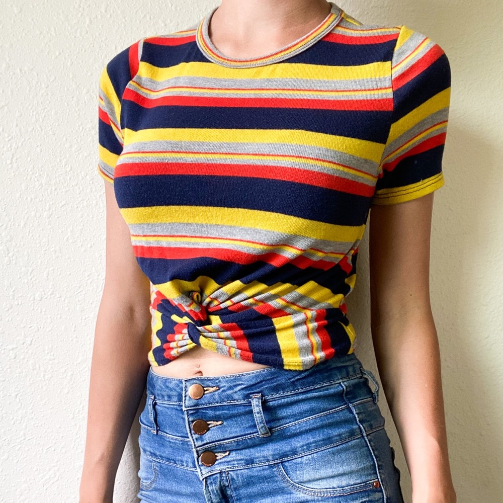 Vintage retro colorful striped crop top
